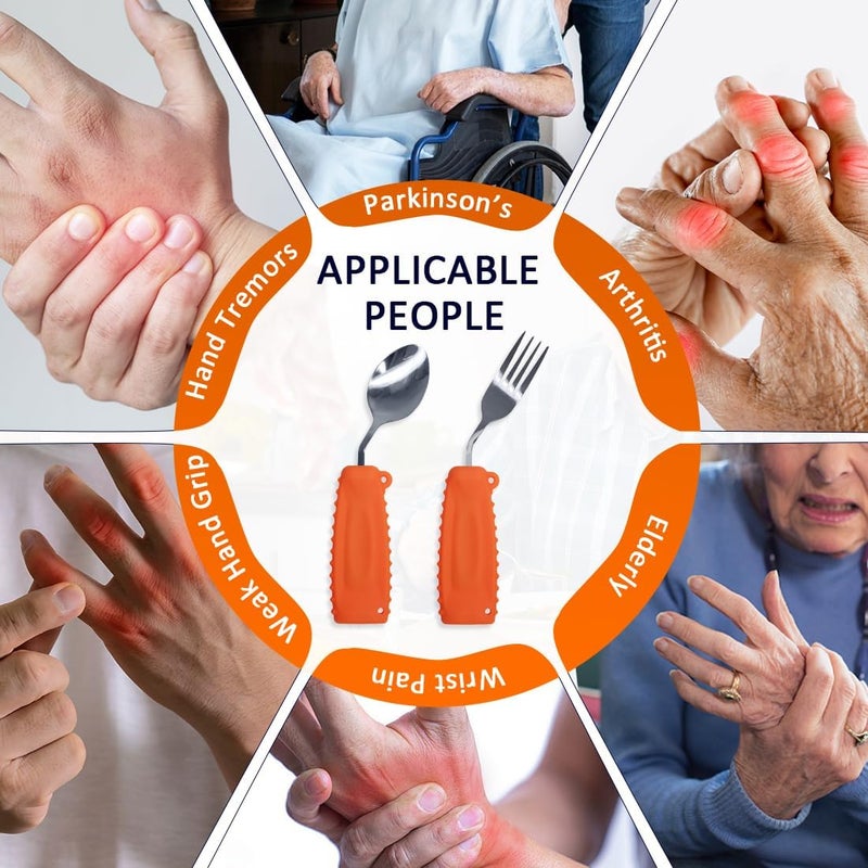 Ehucon Adaptive Utensils,Curved Angled Spoon and Fork Set,for Tremors Parkinsons Limited or Elderly,Weight Cutlery with Non-Slip Easy Grip Handles - Image 5